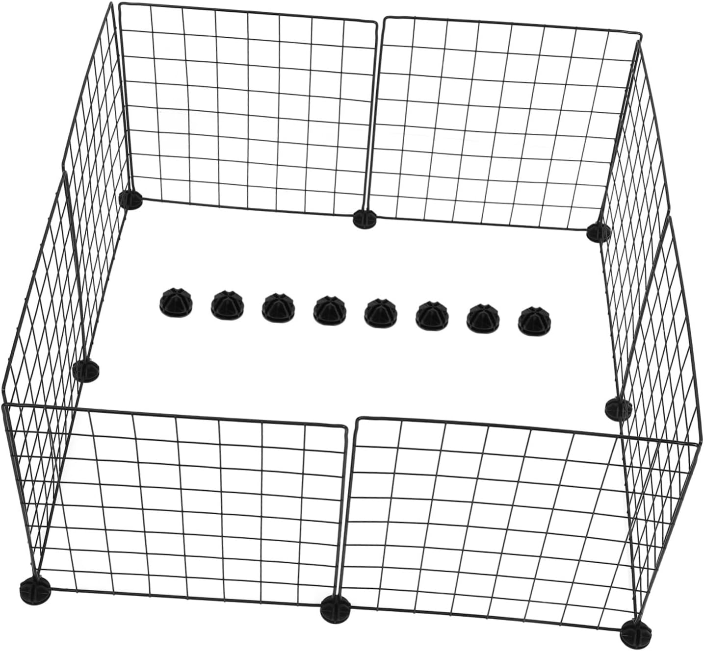 8pcs Pet Playpen Wire Grid Panel Indoor Outdoor Fence for Rabbits Guinea Pigs and Small Animals Durable Black Structure with Buckles for Secure Enclosure