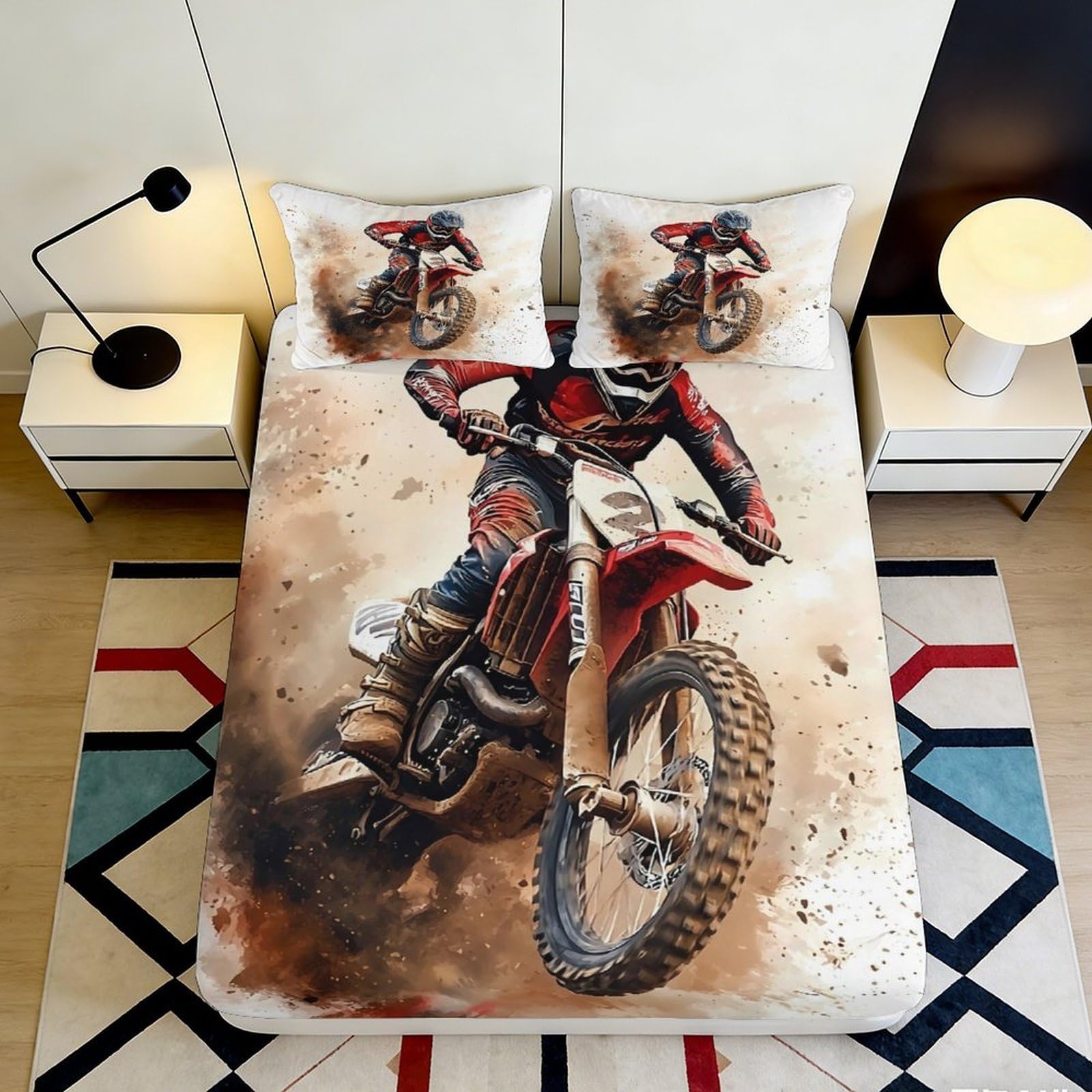 Jqzkxnhpbr Style-8 3D Printed Motocross Racing Fitted Sheet Microfiber Soft Breathable Dirt Bike Bed Cover For Bedroom Dorm Mattress Protection Decor 90X200x25cm