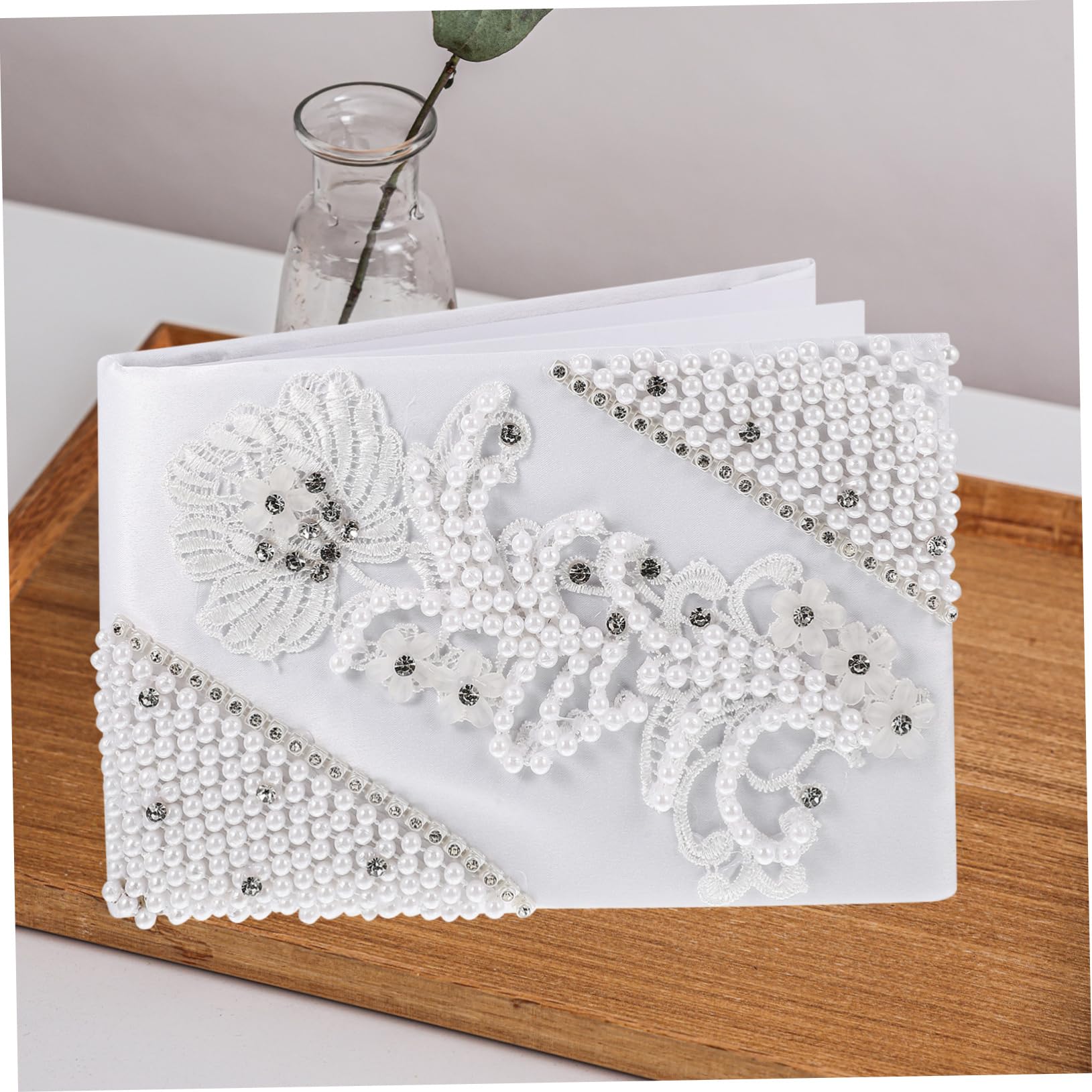 Libro Firma Matrimonio Bianco Perle e Strass, Elegante | Copertina e Carta, Apertura Semplice per Scrivere, Adatto a Ricevimento Nozze e Shower