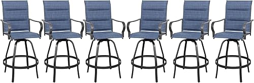 Miniatura 16 de Vongrasig Juego de 2 Sillas Giratorias de Bar para Patio Exterior, Taburetes de Bar Altos con Textil Tipo Sling Acolchado Resistente a Todo Clima