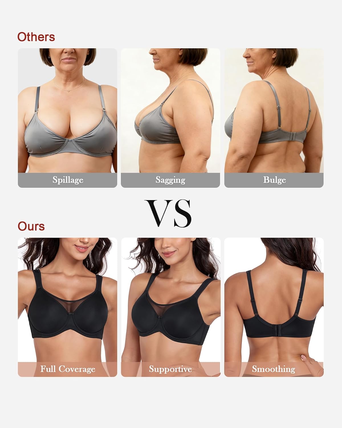 HACI Minimizer Bra for Women Plus Size Full Coverage Underwire Unlined T-Shirt Support for Heavy Breast Seamless - Image 5