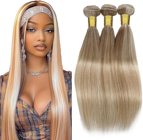 QEUOPE Highlight Honey Blonde Straight Bundles Human Hair P27613 Ombre Two Tone 