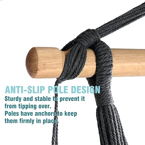Miniatura 69 de Chihee Silla de hamaca súper grande, sillas colgantes de cuerda de algodón hilado suave, plegable y resistente, barra separadora de metal, asiento