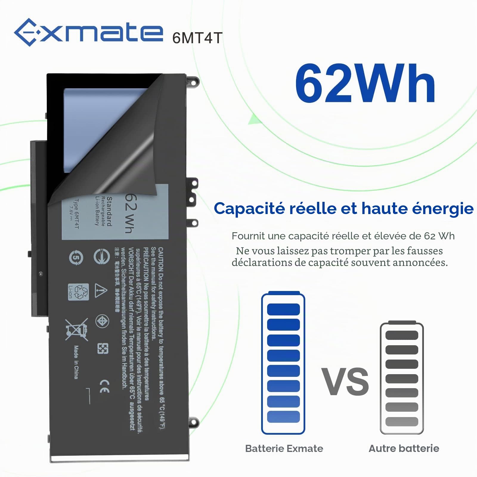 Exmate 6MT4T 7V69Y TXF9M 79VRK Batterie pour Dell Latitude E5470 E5550 E5570 [7.6V 62Wh]