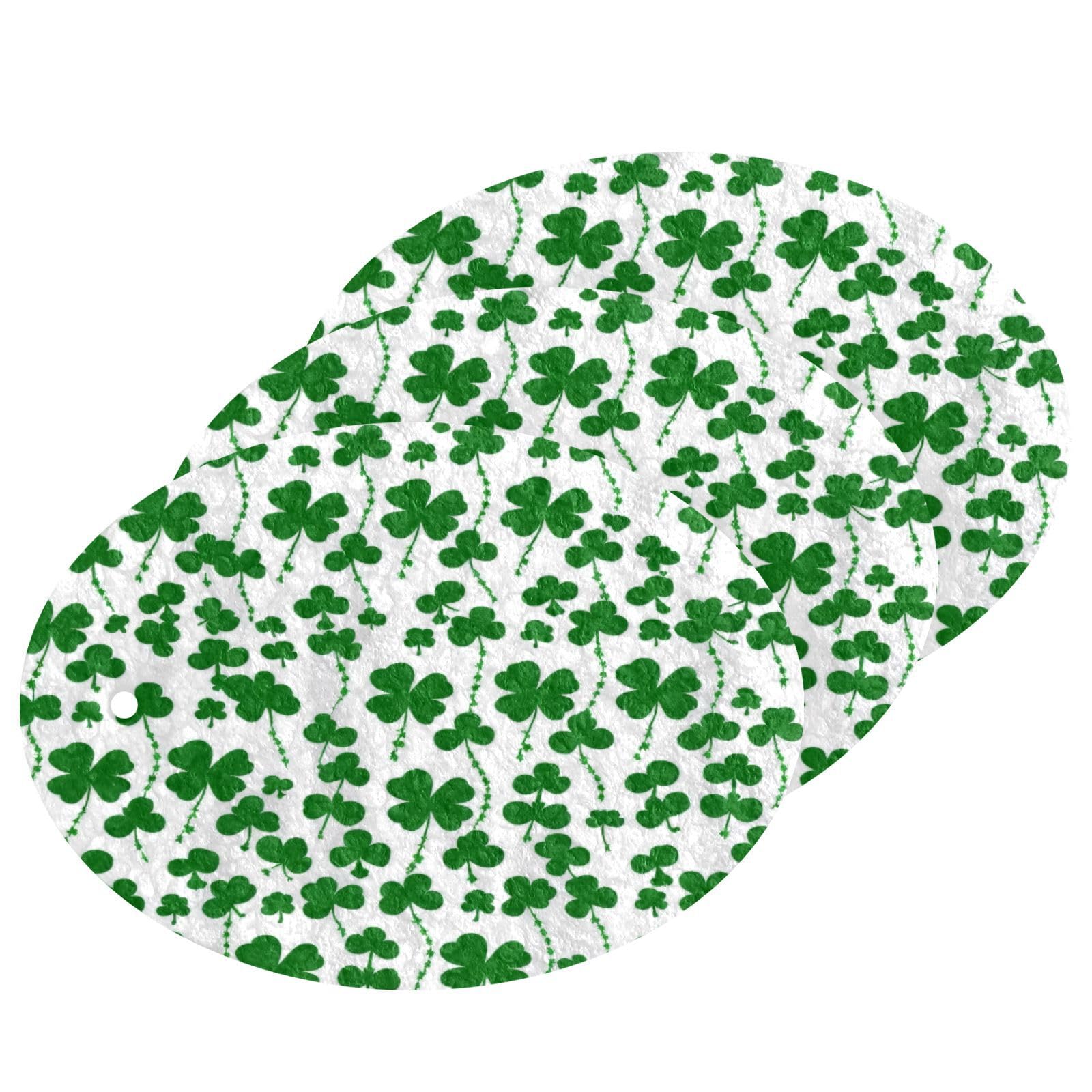 Jihqo 3PCS Scrub Sponges Clover Branches Green St Patrick's Day Pop-up Dish Sponge for Cleaning Kitchen Bathroom Household Non-Scratch Scrubber