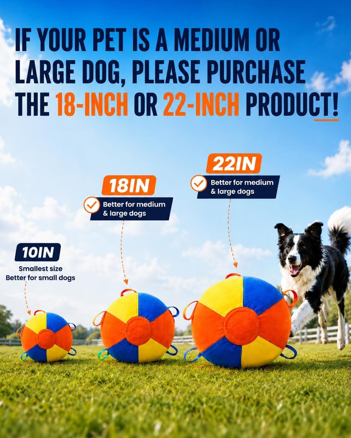 25,4 cm / 45,7 cm / 55,9 cm Herding Ball Beruhigender Jumbo Langlebig Reißfest Aufblasbares Hundespielzeug Heavy Duty Griff Abdeckung Pumpe Outdoor Spielen Übung Training Große Rassen Border Collie