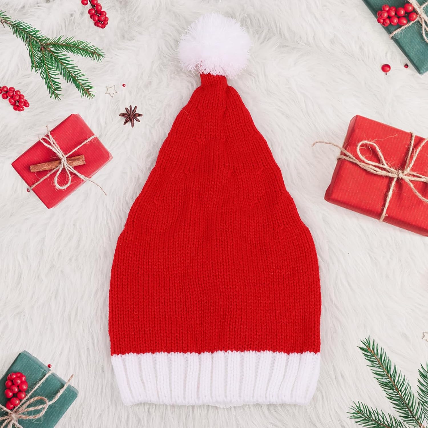 CCINEE Christmas Knitted Santa Hats, Red Christmas Beanies with Pom Xmas Party Hats for Adults Women Men Winter Holiday Party Decoration