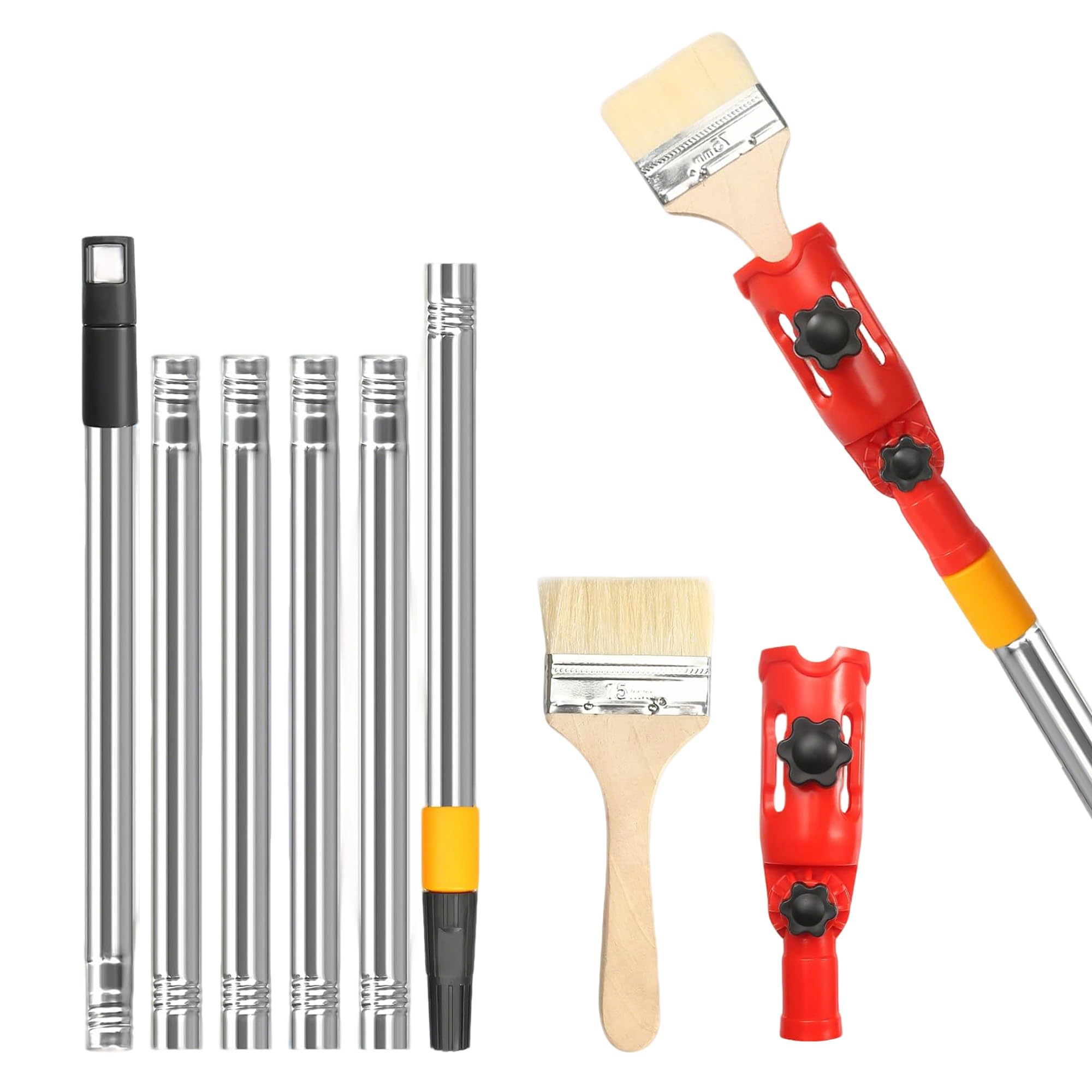 Lifegogo Silver Multiangle Paint Roller Extension Pole: 1.7M Stainless Paint Brush Extension Pole Set With 6Pcs Extendable Poles Versatile Painting Brush Attachments For Most Rollers Scrapers Walls Ceiling