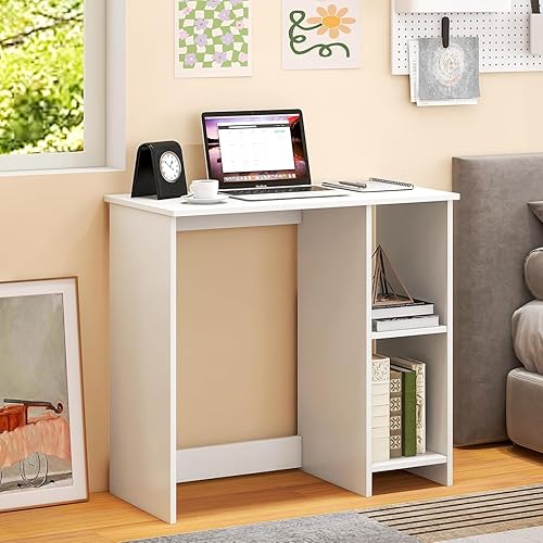 MEDIMALL Escritorio de oficina en casa de 31.5 pulgadas, escritorio de computadora de estilo simple, escritorio de estudio moderno con estantes,
