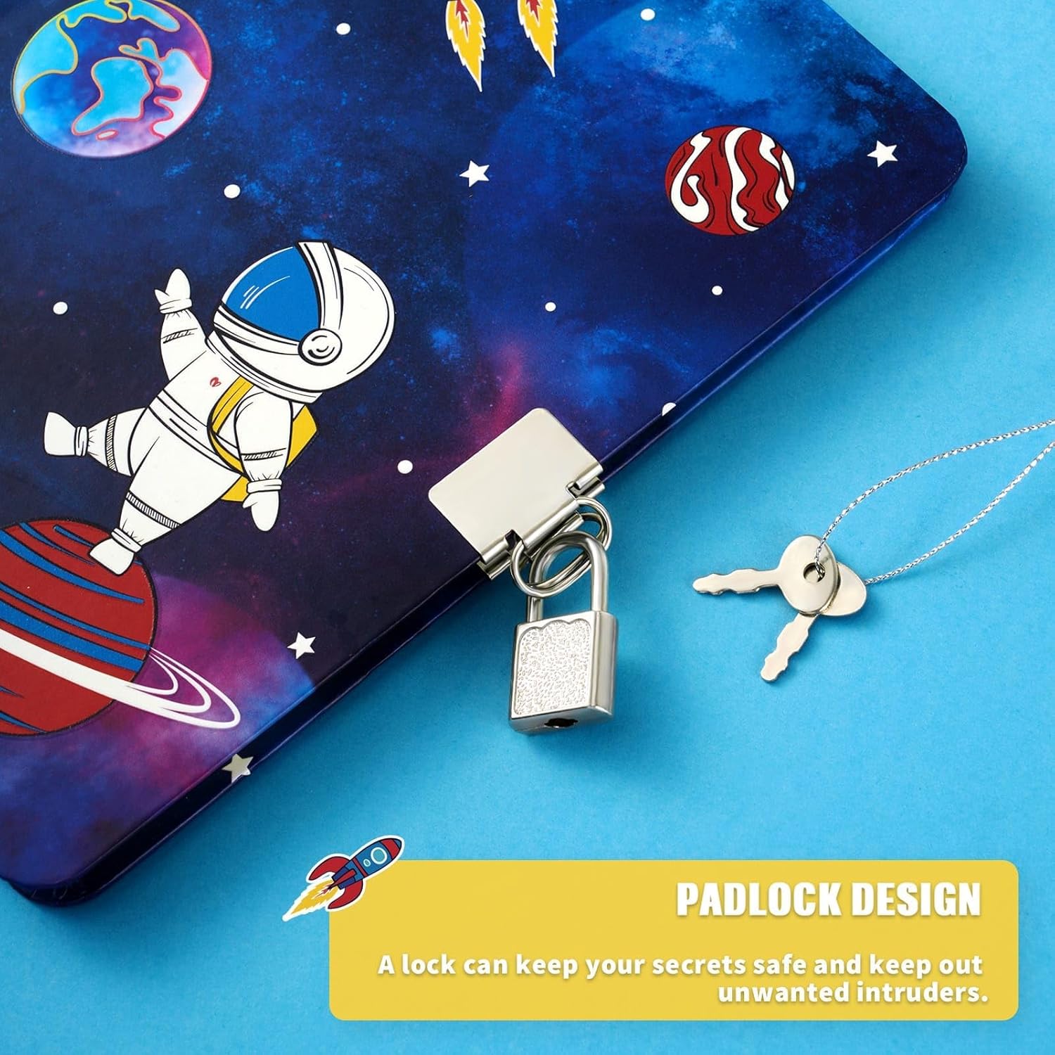 WERNNSAI Luminous Space Kids Diary for Boys, Secret Diary with Lock and Keys, Kids Journal Notebook Birthday Christmas Gift for 6 7 8-12 Year Old Boys, School A5 Lined Writing Drawing Notepad