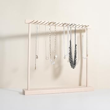 Large necklace hanger shelf with 17 copper bars, Wooden jewelry storage organizer rack for hanger necklace bracelet, necklace display stand for boutique storeMarple