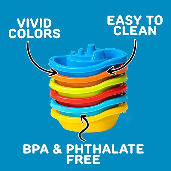 Stackable Toy Boat 6pcs Educational Water Toys for Toddlers 1-3, Baby Pool Essentials, Baby Bath Toys for Kids Ages 1-3 & Toddler Pool Toy for 1 Year Old & Up, Fun Accessories for Bathtime