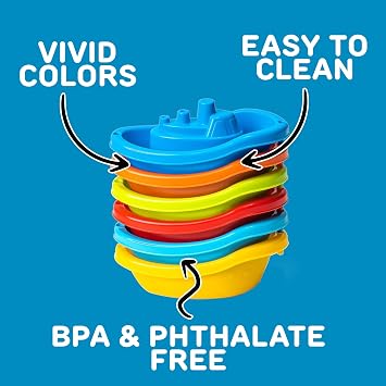 Stackable Toy Boat 6pcs Educational Water Toys for Toddlers 1-3, Baby Pool Essentials, Baby Bath Toys for Kids Ages 1-3 & Toddler Pool Toy for 1 Year Old & Up, Fun Accessories for Bathtime
