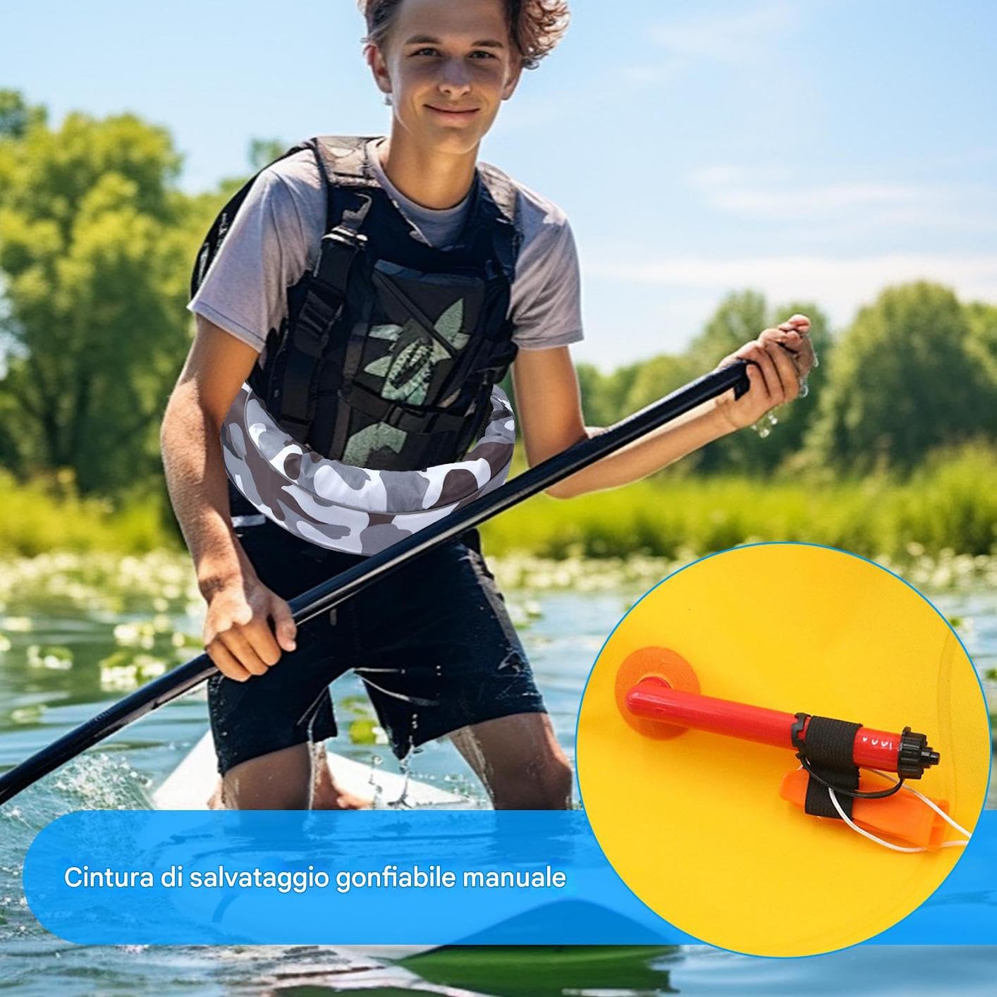 Kamizelki ratunkowe | Nadmuchiwany pasek ręczny do wielokrotnego użytku | Akcesoria zabezpieczające do pływania kajakiem surfingowym pływanie na paddle