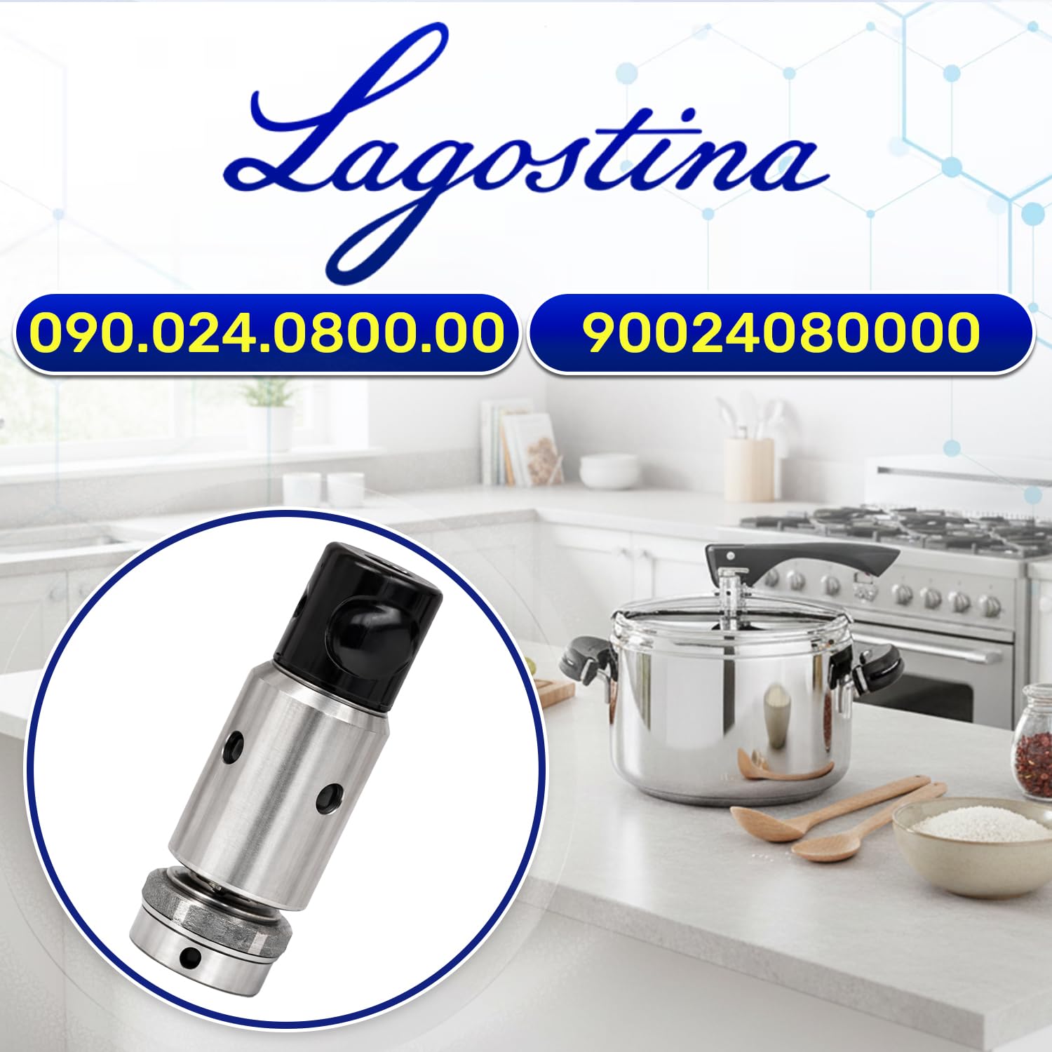 Valvola Pentola a Pressione con Foro di Montaggio da Ø 14 mm con Codice Originale 090.024.0800.00 90024080000 per Lagostina - Garanzia 10 Anni - MONTERAL