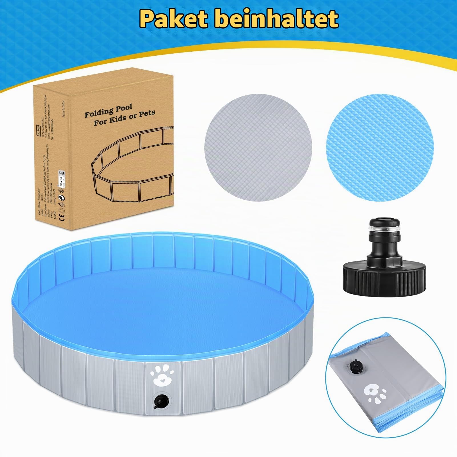 Pmgud Hundepool faltbar mit rutschfestem Boden und 5mm PVC
