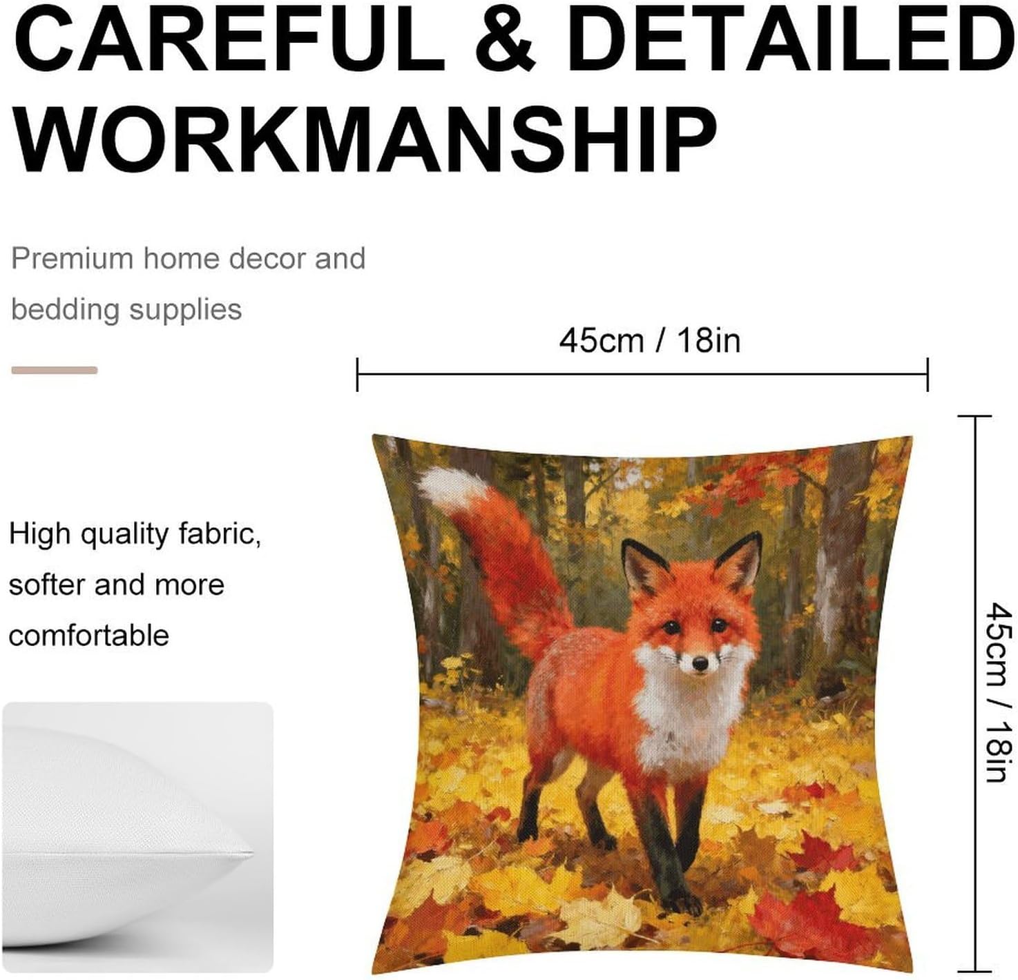 Maple Forest Fox Shadow Pillow Protectors Cute Waterproof Pillow Cover Soft Skin-Friendly Cushion Case Decorative Square Cushion Cover for Couch Sofa Bed Living Room Bedroom