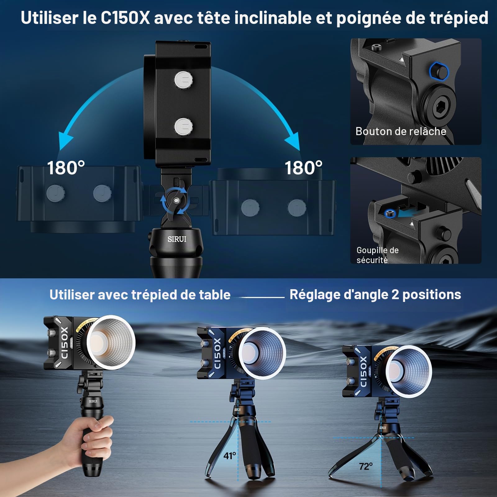 SIRUI Super Bulbs C150X Lampe Vidéo LED 150W COB, Lampe Photo Portable Bichromatique 2800K-6500K, Éclairage à Sortie Continue avec Réflecteur et Contrôle Luminosité Via Application Bluetooth