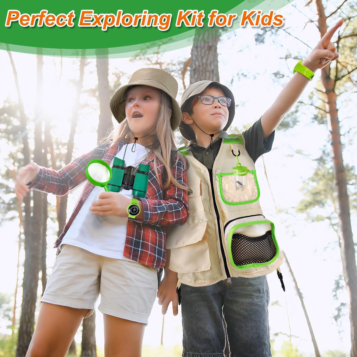 Kids Explorer Kit & Bug Catcher Kit, Kids Camping Gear, Outdoor Exploration Set with Vest & Hat, Backpack, Ideal Outdoor Camping Adventure Toys for Boys Girls - Image 6