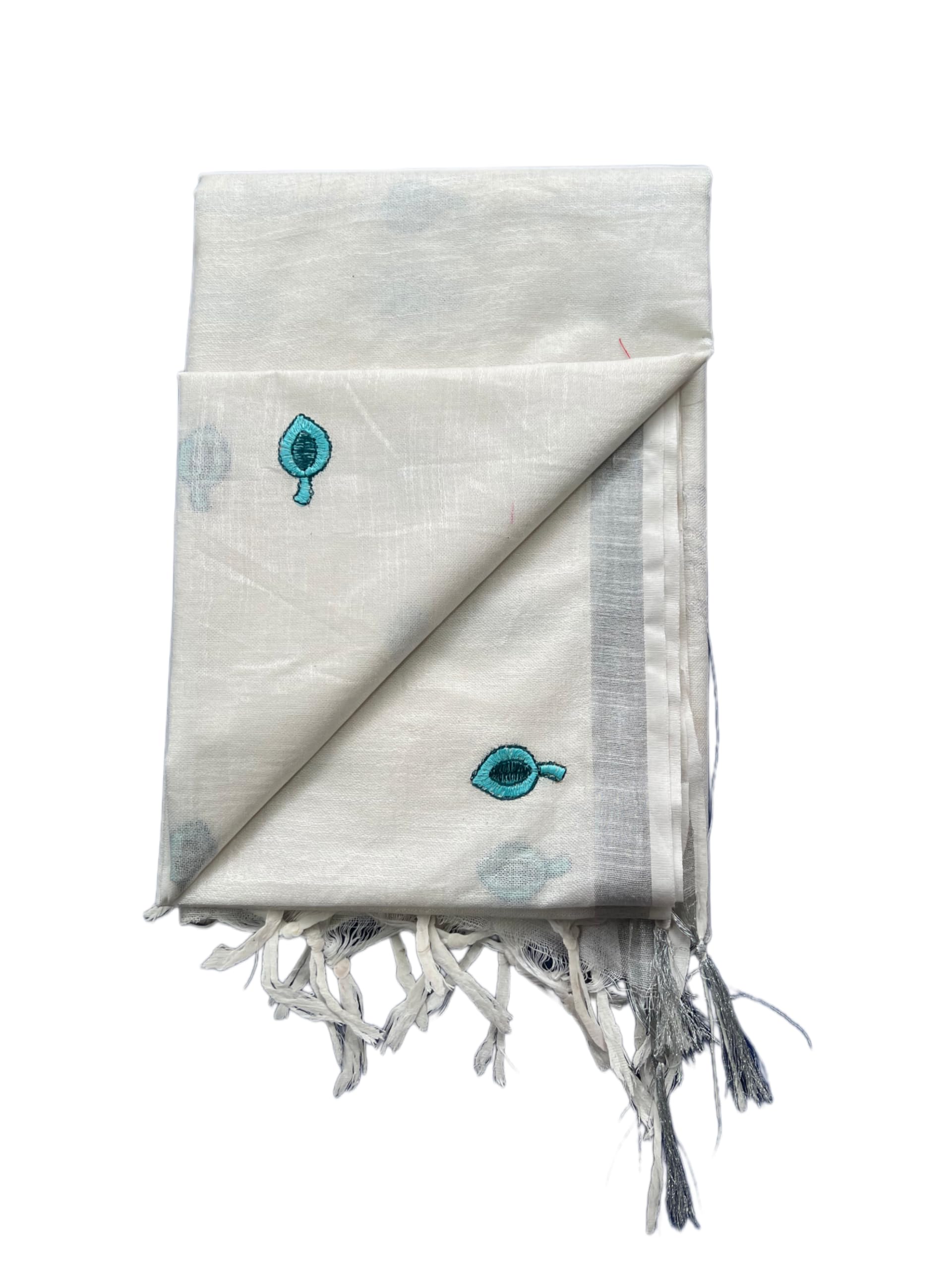 Women's Bhagalpuri Linen Cotton Blend Embroidred Dupatta (Stole) with Silver Zari Border-picture-12