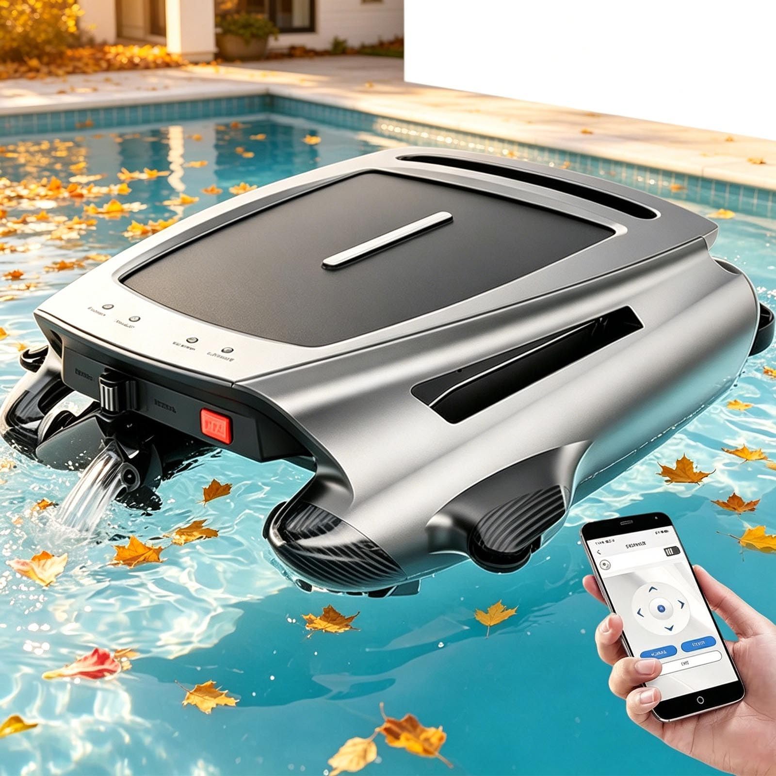Robot Limpiapiscinas Solar, Skimmer Solar Piscinas con Control App, Limpiador AutomáTico Superficie,BateríA 20h, Cobertura 200m², Sin Cables, Verano 2026 Pro,200m²,Cesta 3.8l Grey