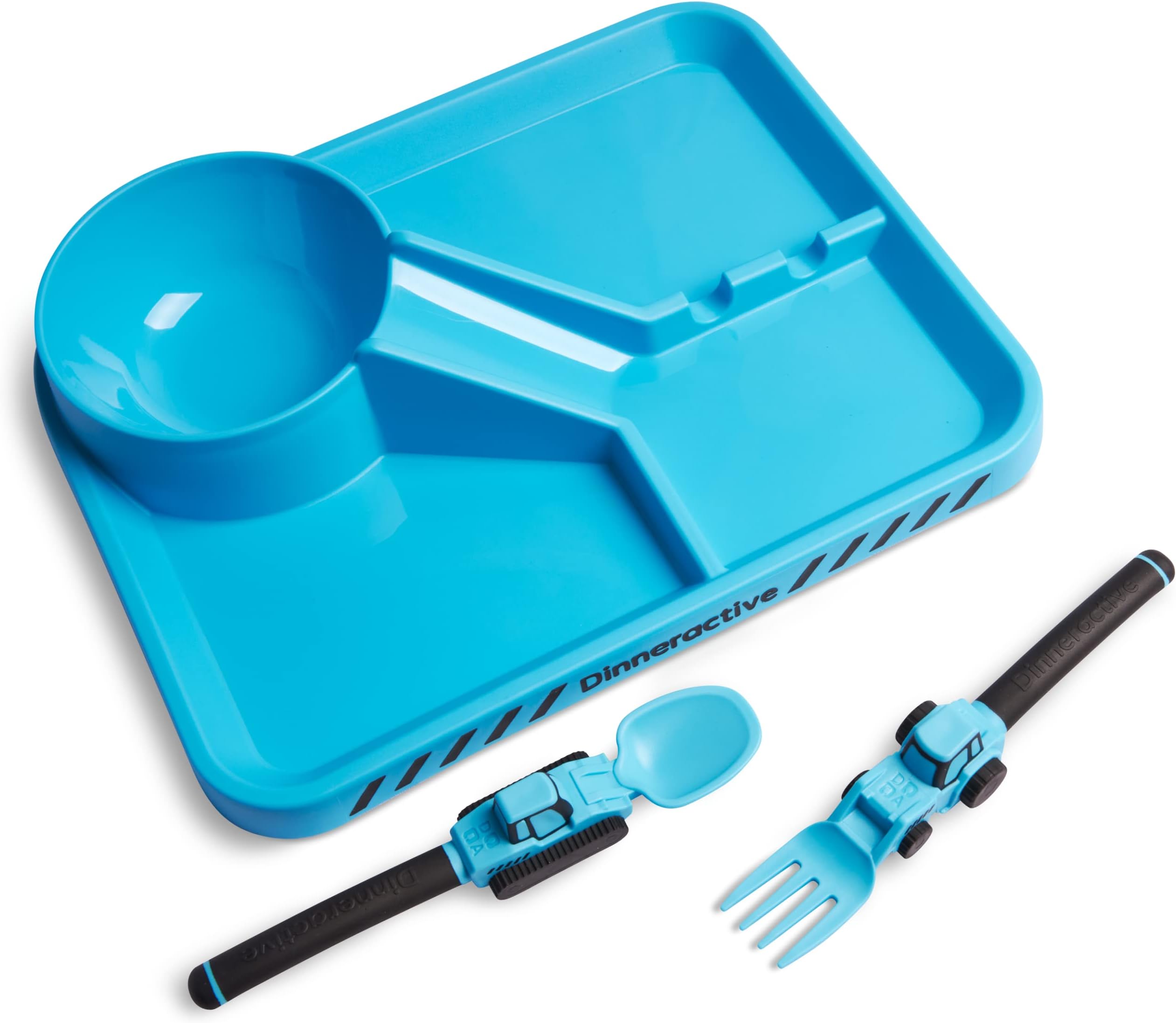 Dinneractive Construction Zone Dining Set - 3 Piece Toddler Utensils & Plates - Blue, Casual Meals