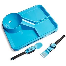 Dinneractive Dining Set For Kids - 3 PC Construction Themed Dinnerware - Tractor Utensils - Toddler Plates - Baby Dishes