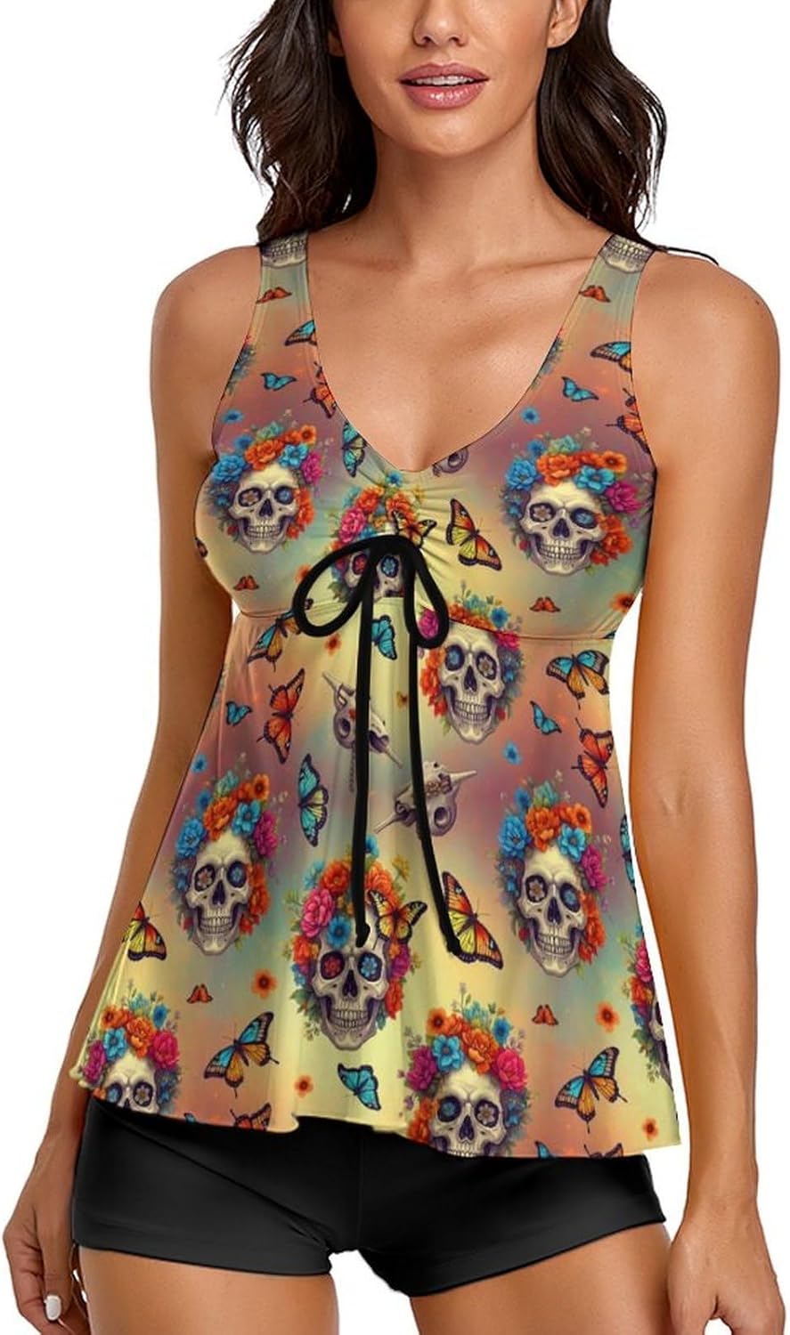 Tankini Swimsuits for Women, Two Piece Swimsuit with Tankini Top and Shorts, Stretchy Bathing Suits