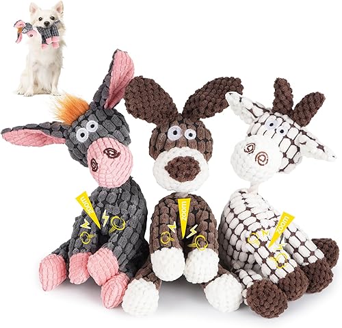 Paquete de 3 juguetes chirriantes para perros para aburrimiento y estimulantes animales de peluche para cachorros pequeños a medianos, lindo relleno