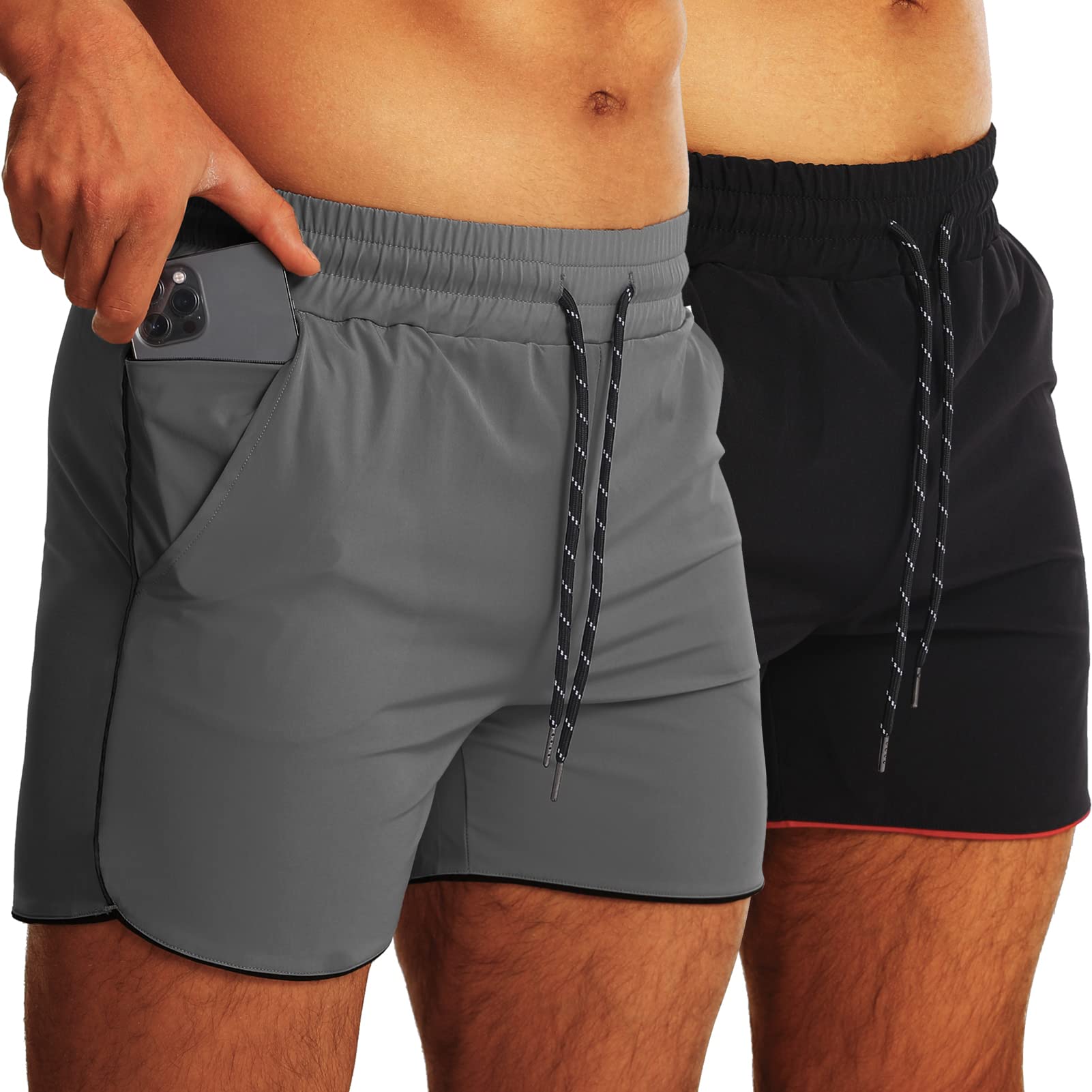 Y YERFONE Men's 2 Pack Gym Workout Shorts Lightweight Bodybuilding Training Running Athletic Short Pants with Zipper Pockets