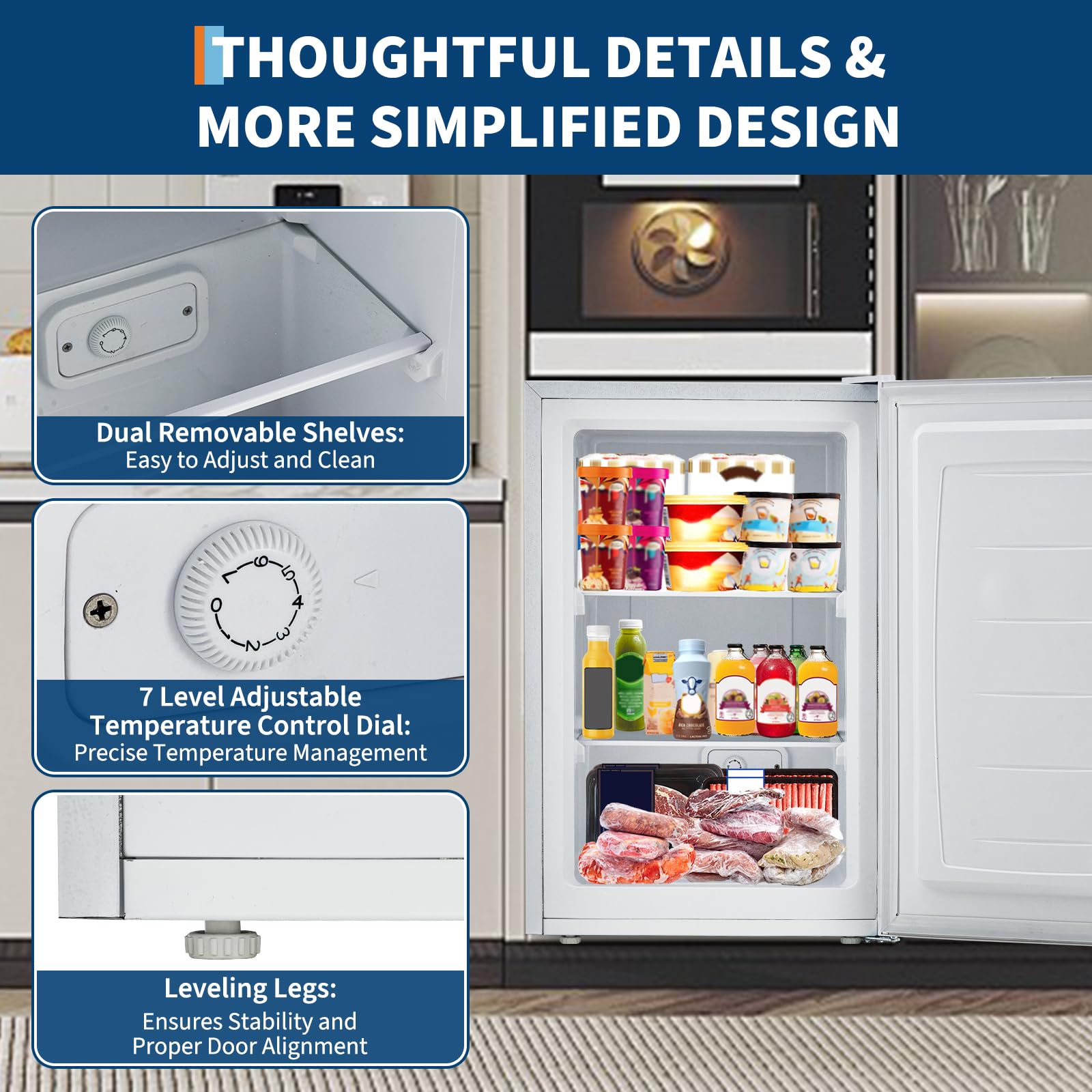Garveehome Upright Freezer, 3.0 Cu.Ft. Compact Mini Freezer With Reversible Single Door, 7 Adjustable Thermostat & 3 Removable Shelves, Ideal For Apartment, Dorm, Home, Office, White on Fridge.com - View 4