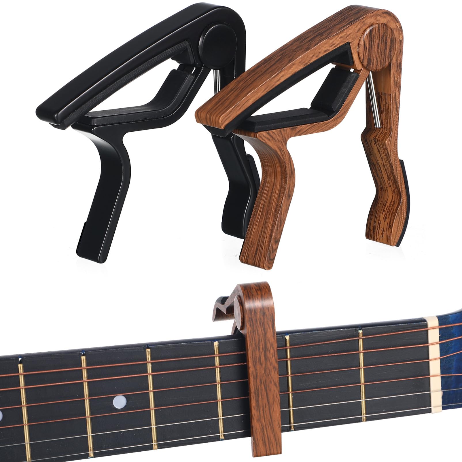 HANABASS 2pcs Wooden Guitar Capo Clamp for Acoustic Electric Guitars Easy to Use Ergonomic Design Compatible with Various Neck Profiles Enhances Playing Experience