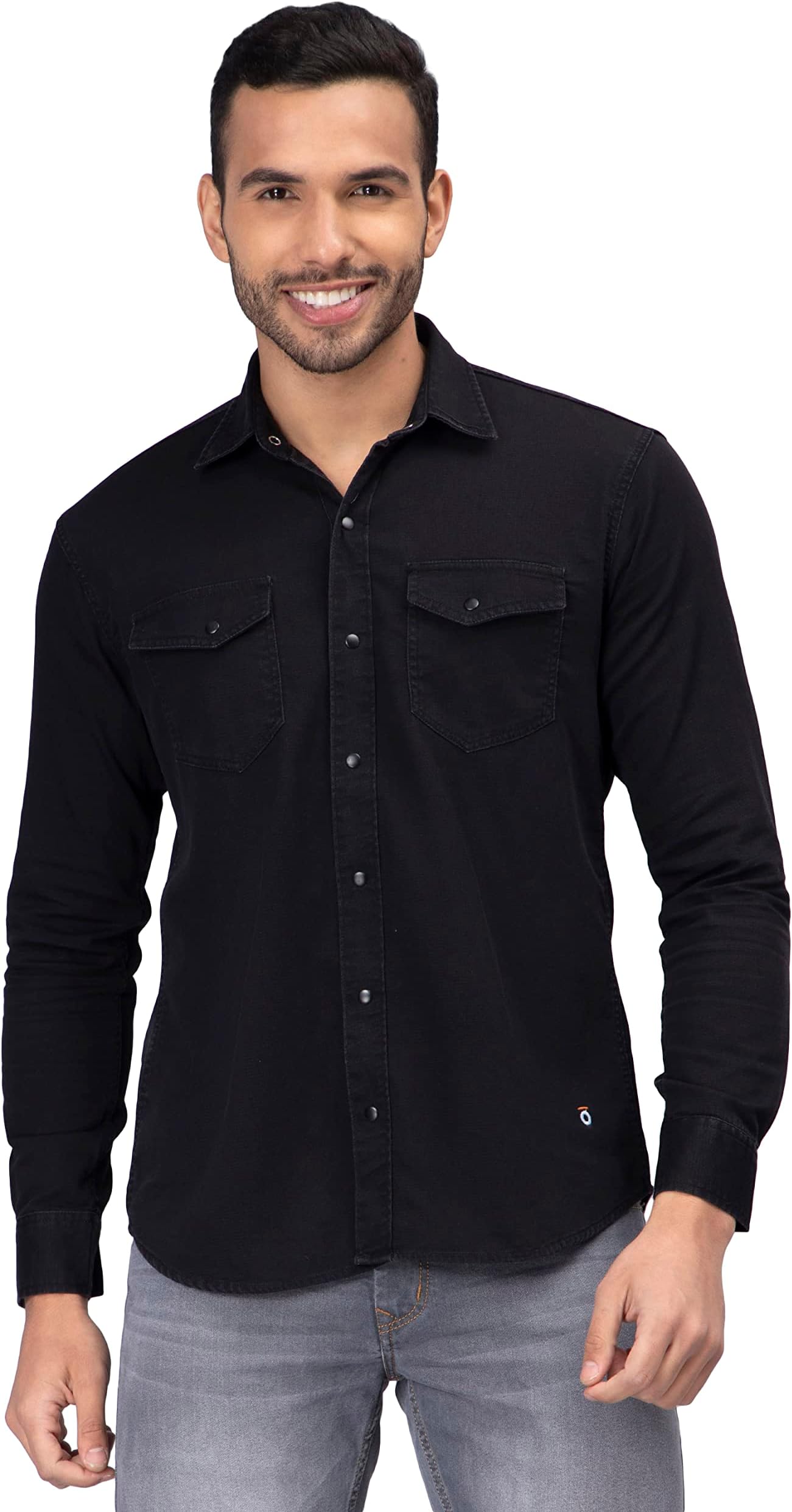 Peplos JeansPeplos- Regular Fit Premium Fabric Solid Denim Casual Shirt For Men (XL, Black)
