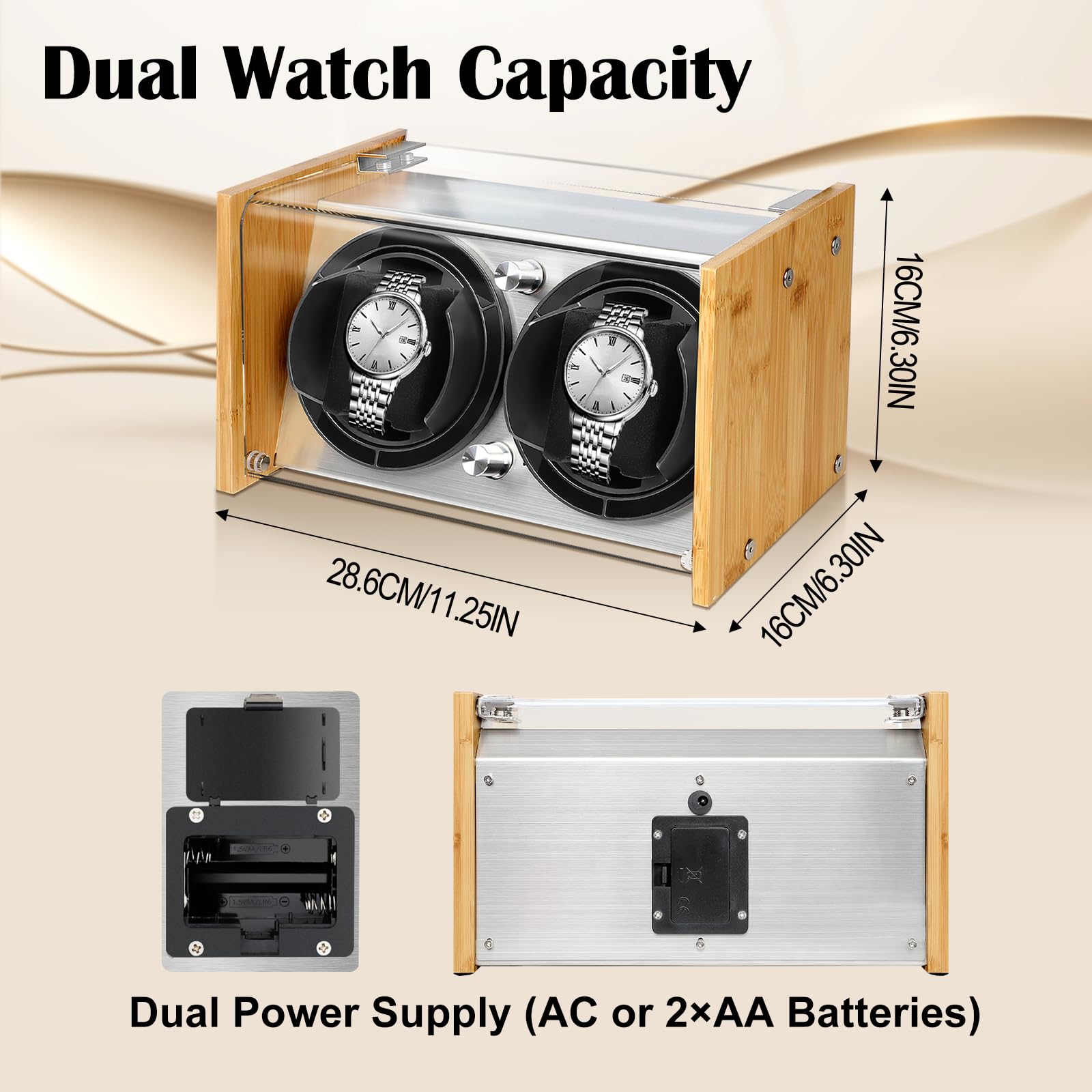 Watch Winder Smith Quiet Bamboo Watch Winder 2 for Automatic Watches, Vertical Rest Timer Function for Easy Glance