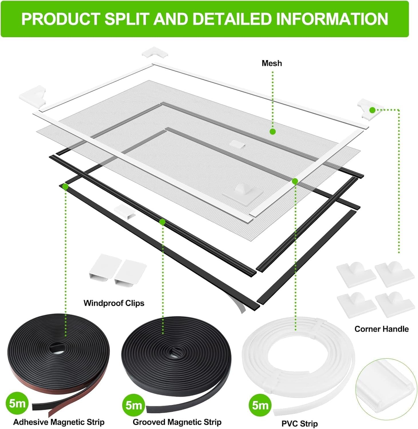 Invisible Window Screen with Magnetic Suction Strip, Adjustable DIY Window Screen, Breathable and Durable Glass Fiber(59in x 51in)