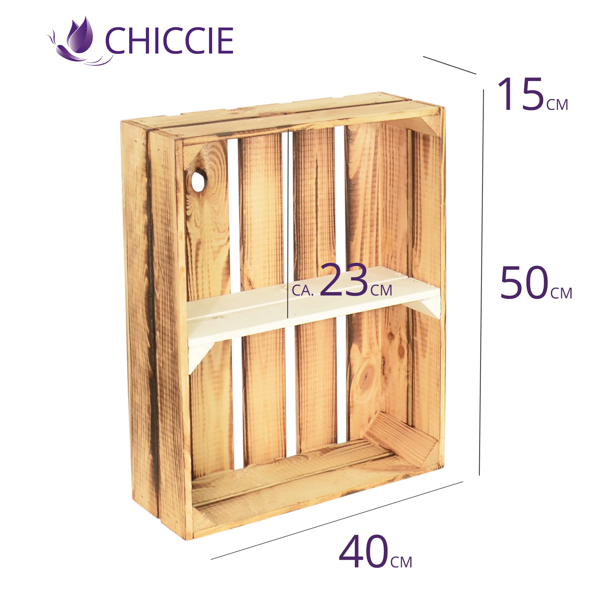 6 Set Holzregal Schmalhanz 50x40x15cm - Hell Geflammt Weiß 1x Kurzes Regal