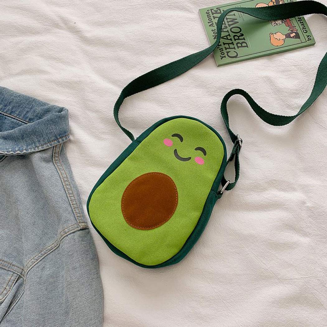 Fruit Avocado Shape Design Novelty Girls Purse Canvas Crossbody Bag Chic Shoulder Bag for Women, Green, Small