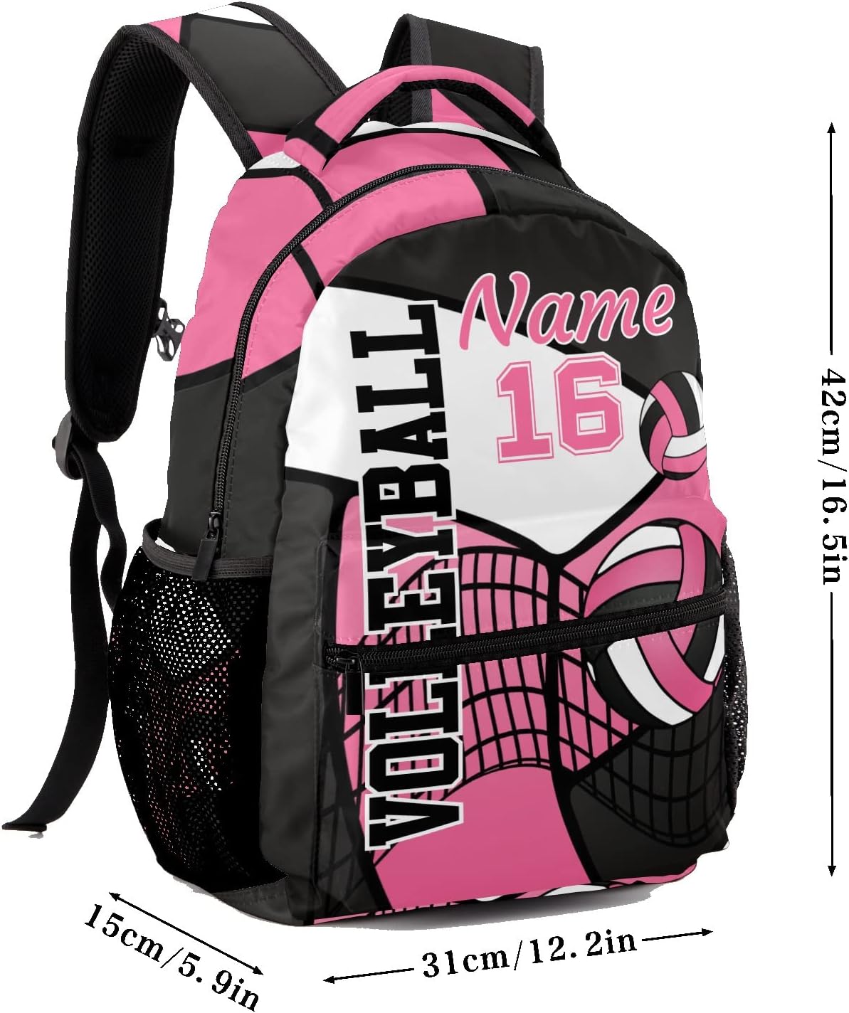 Personalized Volleyball Pink Black White Multifuction Backpack with Name Text for Women Men Gift