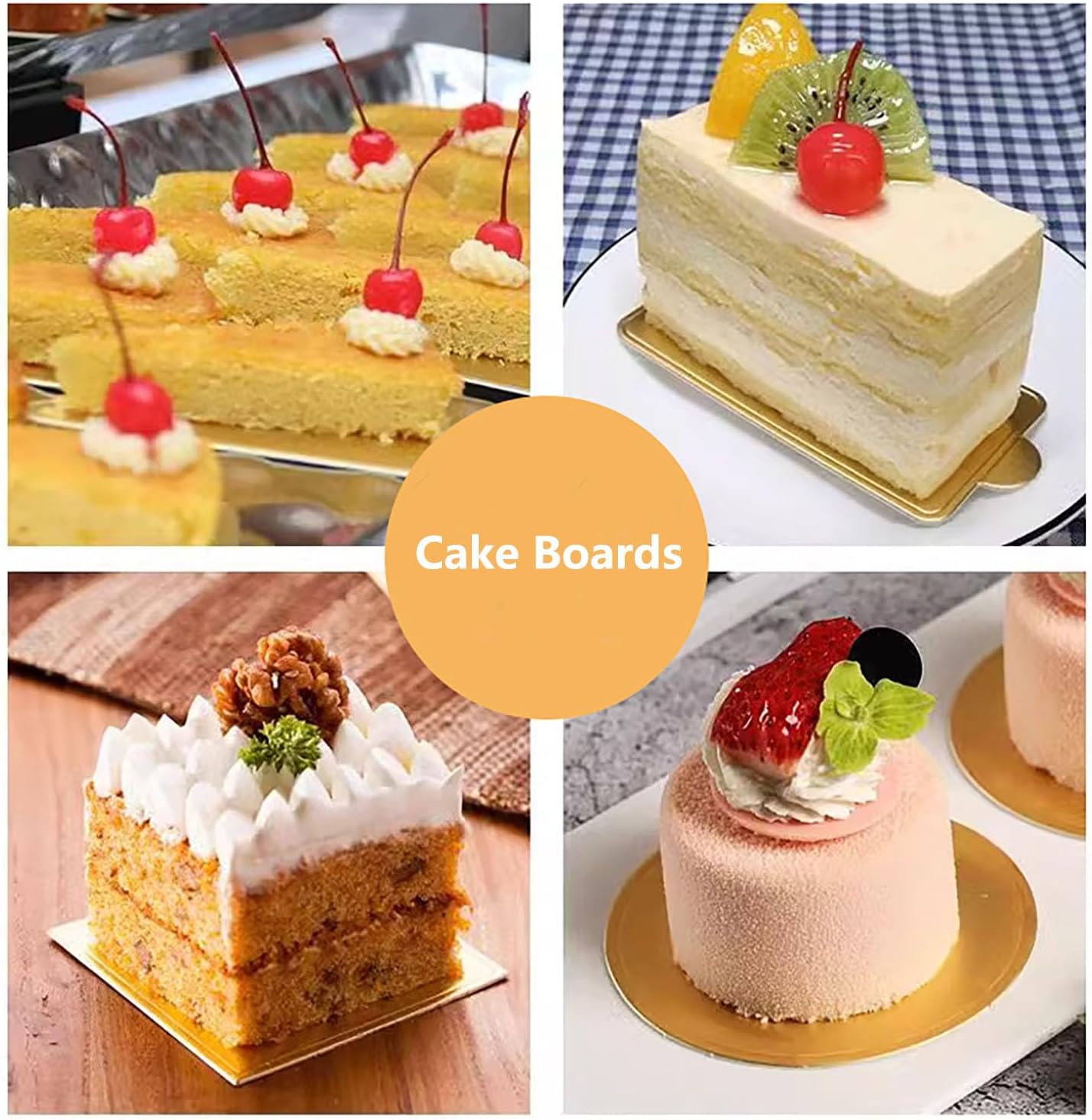 YYaaloa Mini Rectangular Golden Cake Boards Mousse Cupcake Base Paper Plates Rectangular Dessert Board Base for Cake DIY, Baking Dessert Party Wedding Birthday (Rectangular, 50pcs)