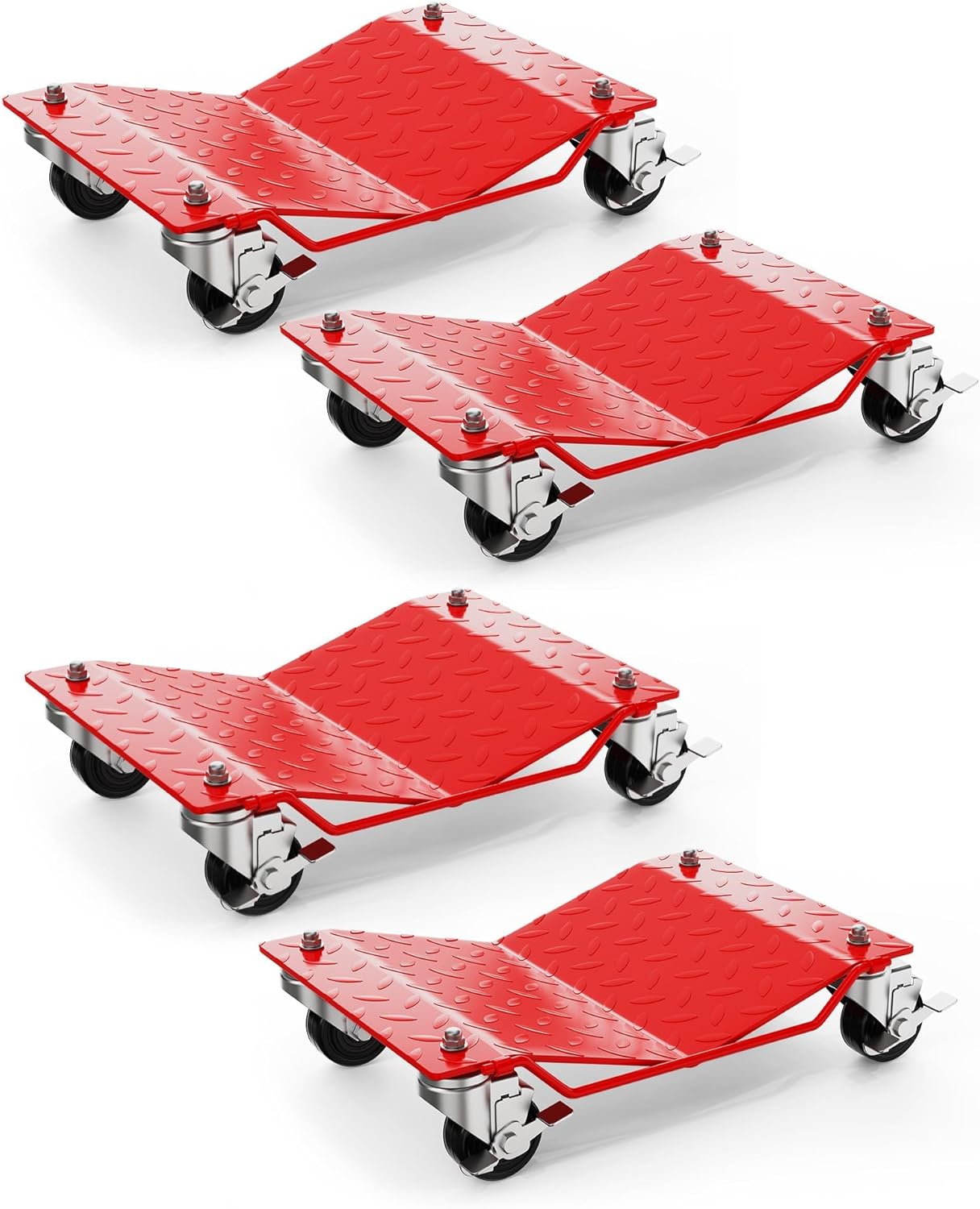 4 Pack Car Wheel Dolly, 6000 Lbs Car Moving Dolly, Wheel Dolly Car Tire Stake, Heavy-Duty Car Tire Dolly Cart Moving Cars, Trucks, Trailers, Motorcycles, and Boats, Red