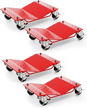 4 Pack Car Wheel Dolly, 6000 Lbs Car Moving Dolly, Wheel Dolly Car Tire Stake, Heavy-Duty Car Tire Dolly Cart Moving Cars, Trucks, Trailers, Motorcycles, and Boats, Red