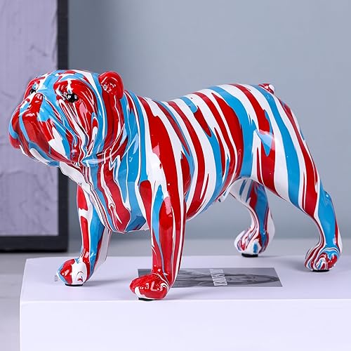 Estatua de bulldog para decoración del hogar, figura coleccionable de bulldog abstracto de color salpicado, esculturas de resina, adornos para