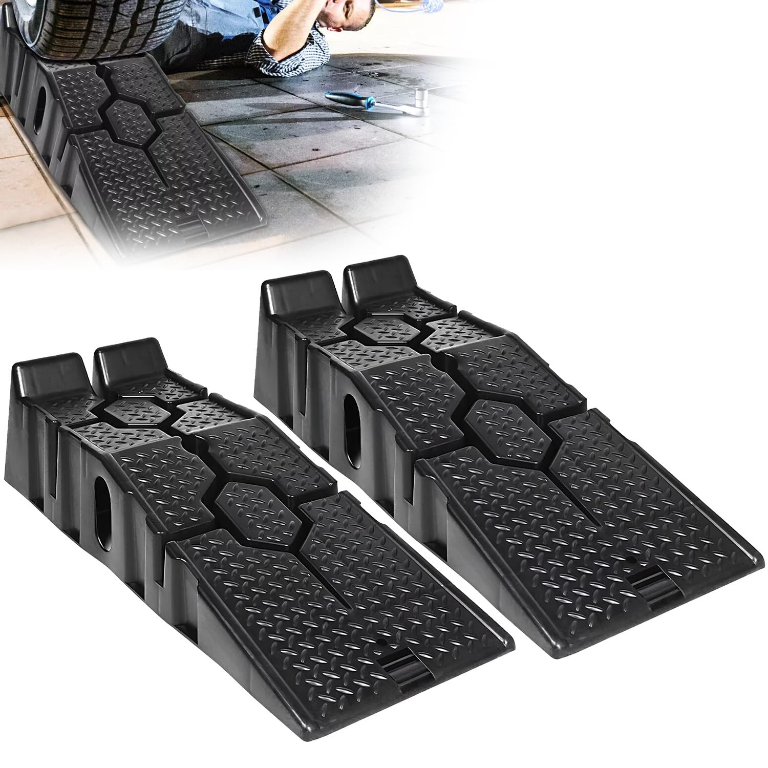 2PC przenośne rampy podjazdowe do kół samochodowych antypoślizgowy klin pod koło Heavy Duty zestaw ramp progowych do akcesoriów do przyczep samochodowych