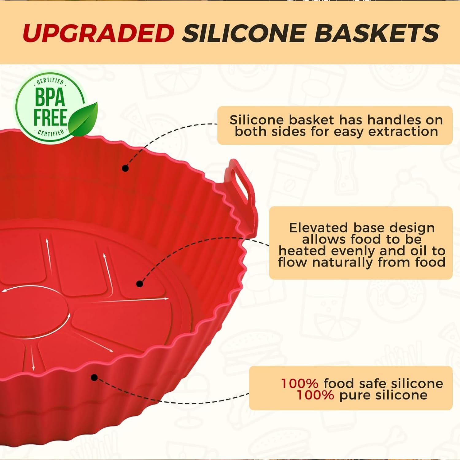 Fuelbyte 1 Pcs Silicone Air Fryer Accessories Set Includes Air Fryer Basket Bowl Baking Air Fryer Tray Liners Cake Moulds Tray Liner for Baking Roasting Frying 3