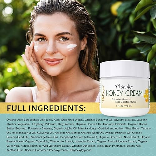 Miniatura 5 de Deluvia Manuka Honey Cream  Loción hidratante y calmante para rostro y cuerpo  para piel sensible, eczema, psoriasis y dermatitis  4 onzas, paquete