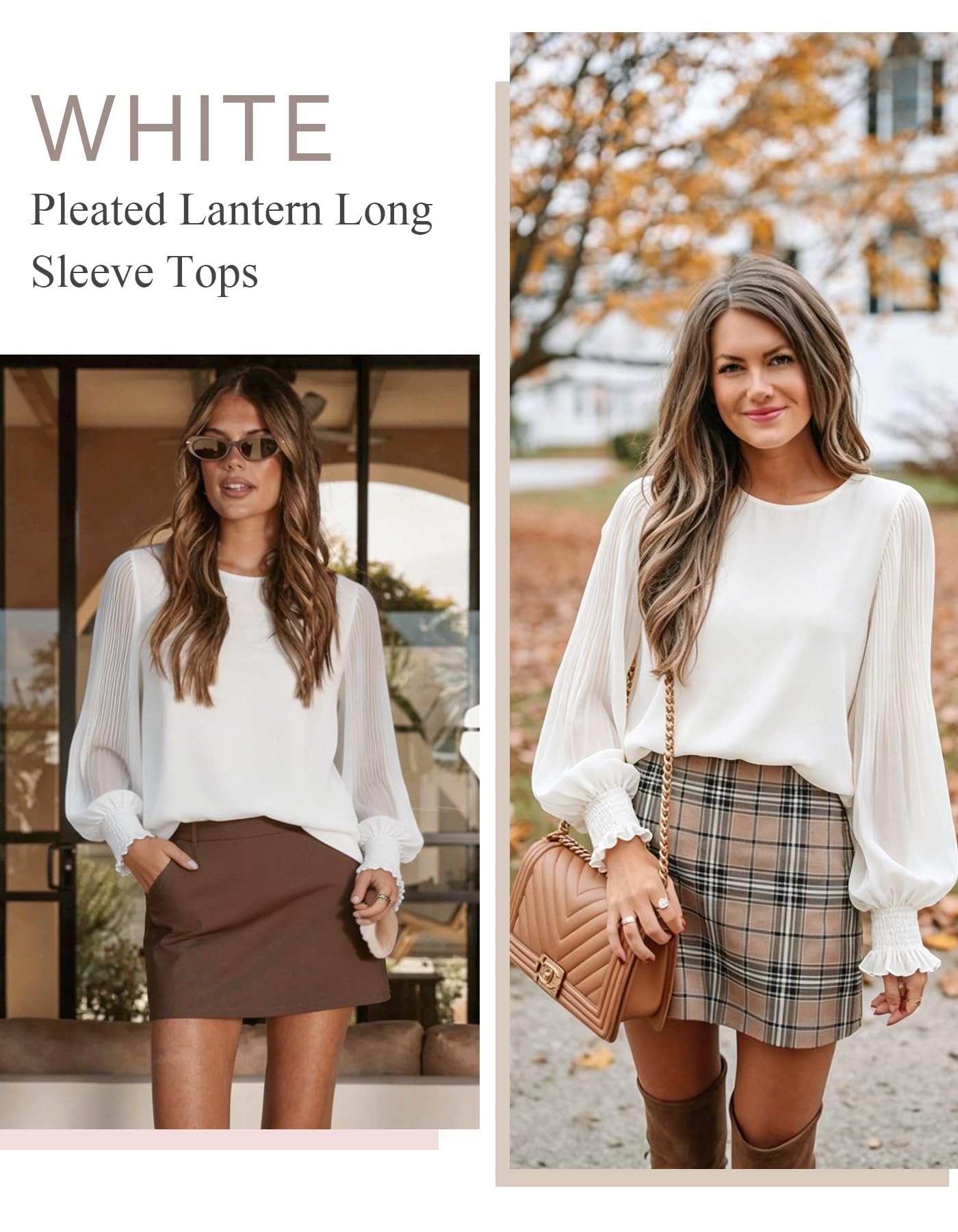 Odosalii Blusa de gasa plisada para mujer, manga larga, elegante, cuello redondo, parte superior, holgada, doble capa, túnica