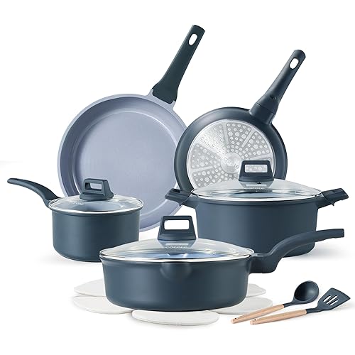 CAROTE 14 Pcs Ceramic Cookware Set, Pots and Pans Set Non Stick with Ceramic Coating, Induction Kitchen Sets