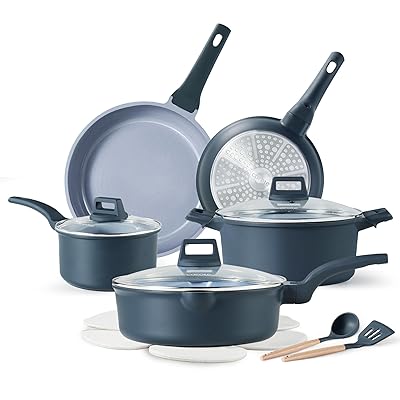 CAROTE 14 Pcs Ceramic Cookware Set, Pots and Pans Set Non Stick with Ceramic Coating, Induction Kitchen Sets
