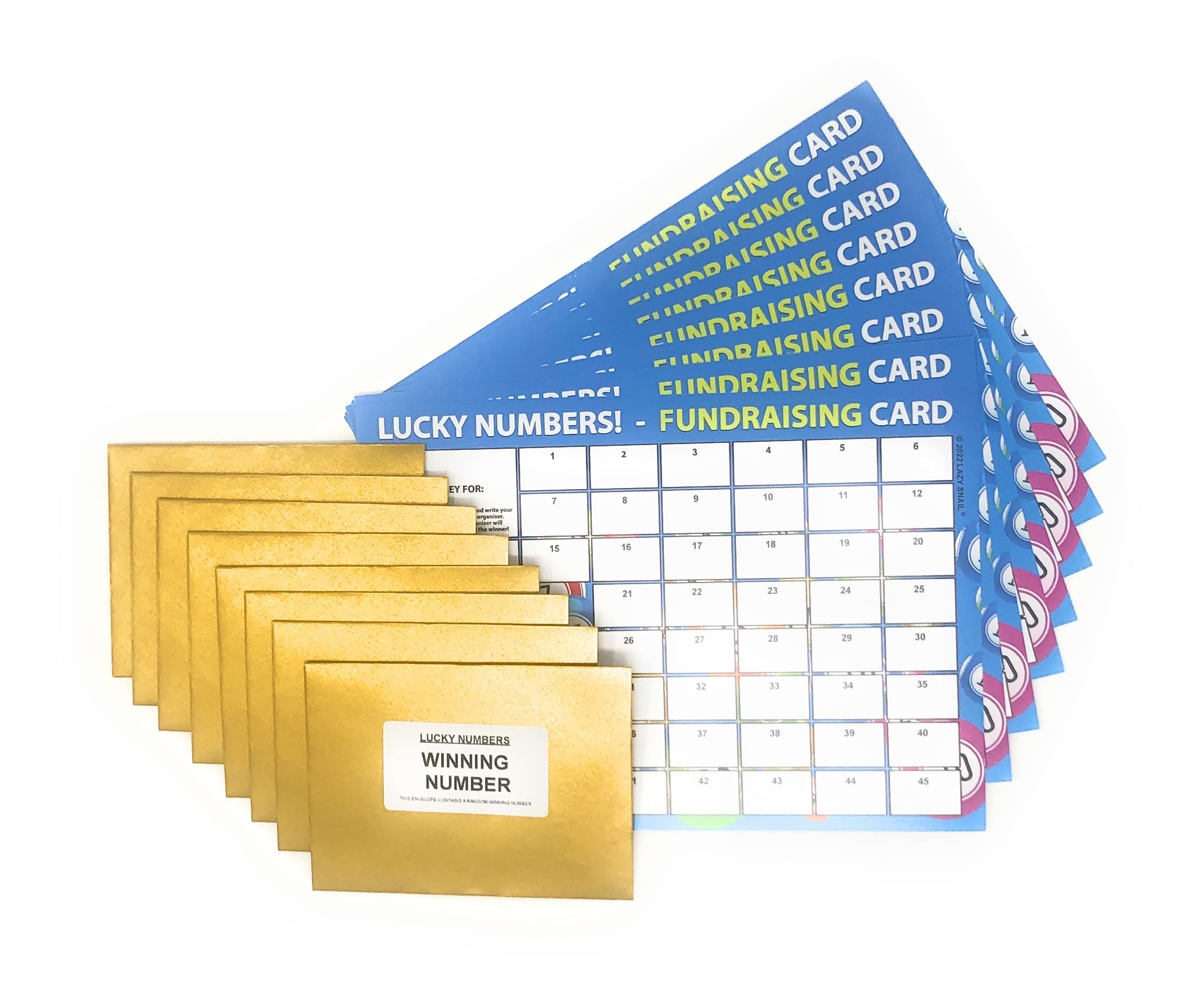 Lazy Snail 'Lucky Numbers' Fundraising Pack - 8 Cards, 45 Squares, Golden Winner Envelopes - Full Colour, A5 - Image 4