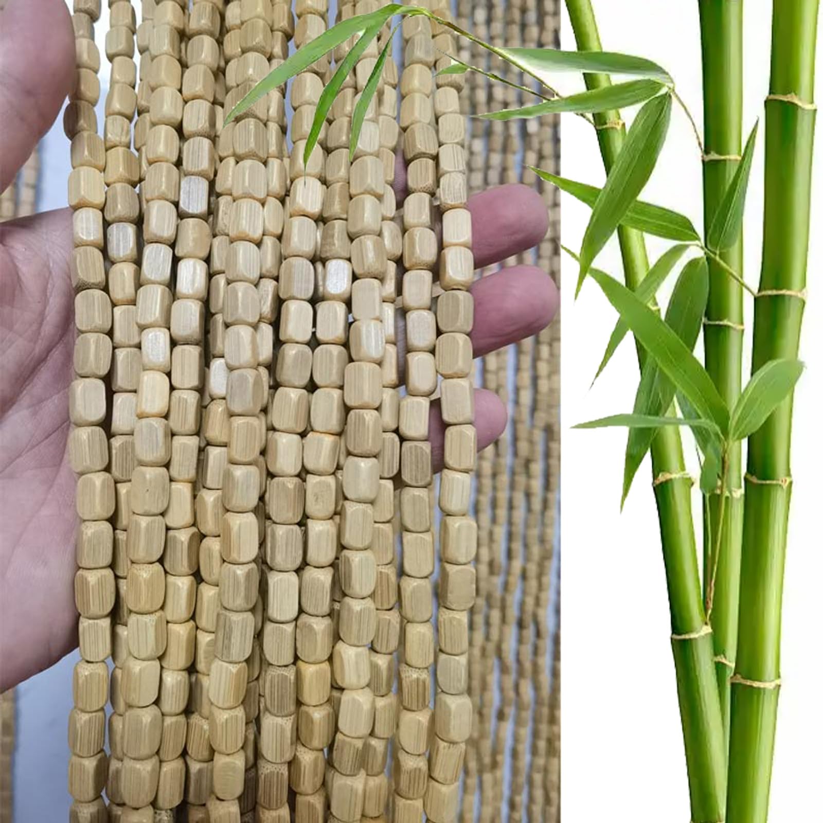 Rideau de Porte Perle de Bambou Naturel,Rideaux De Perles Bois Suspendus Décoration,Séparateur de Pièce,Pare-Vue,pour Chambre Salon Couloirs Porch (50cm x 100cm(51 Stränge))